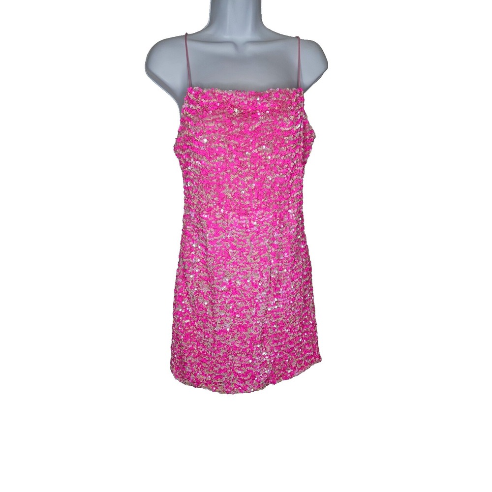 Thirty LA Pink Sequin Bodycon Mini Dress L Barbiecore Party Club Glam‎ Y2k